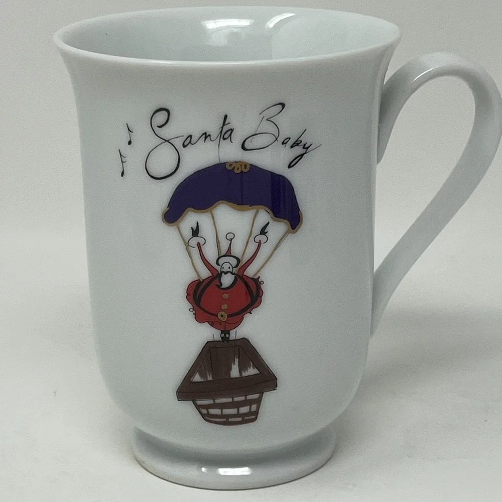 Pottery Barn Santa Baby Parachute Coffee Mug Cup Christmas NEW